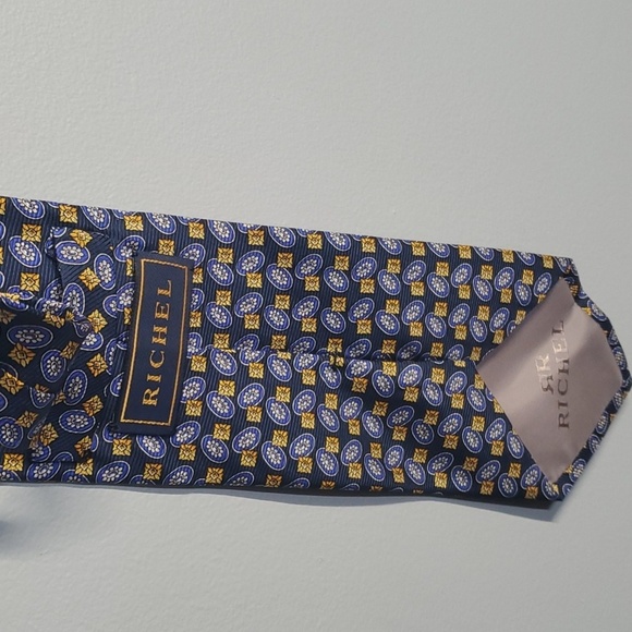 Richel Tie accessory men's tie blue grey gold ish yellow - Picture 5 of 7